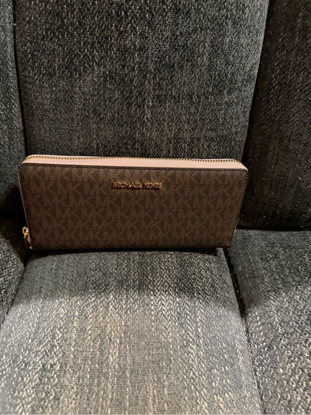 Michael Kors Logo-Print Zip Around Wallet in Dark Brown